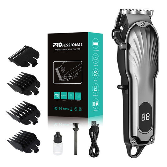 NNEDSZ Gray Professional Cordless Hair Clipper with LED Display - Rechargeable Electric Hair Trimmer for Men-0